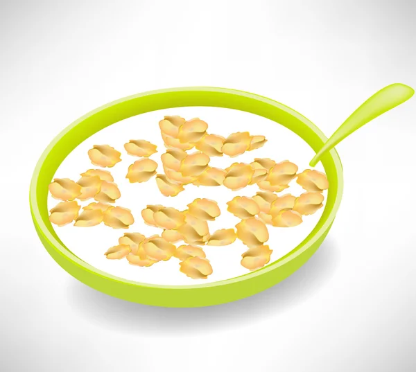 Bol avec lait et flocons de maïs — Image vectorielle