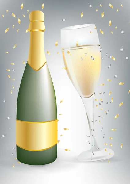 Viering champagne fles en glas — Stockvector
