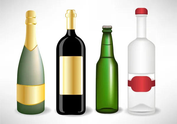 Várias garrafas de vidro de álcool — Vetor de Stock