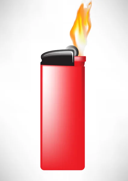 Červený zapalovač s plamenem, samostatný — Stockový vektor
