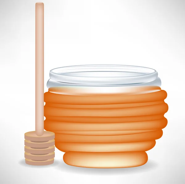 Vaso di miele con gocciolatoio in legno — Vettoriale Stock