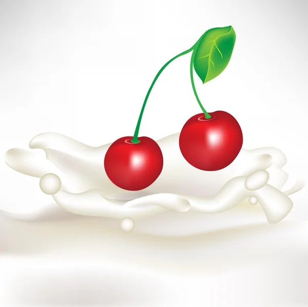 Cream splash with cherry — Stock Vector