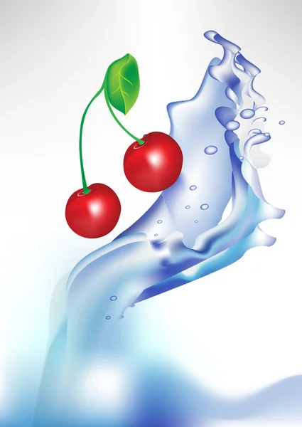 Watersplash with fresh cherry — Stock Vector