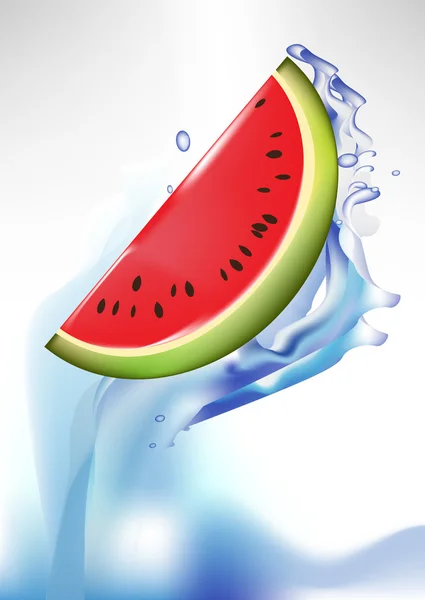 Färsk vattenmelon slice i watersplash — Stock vektor