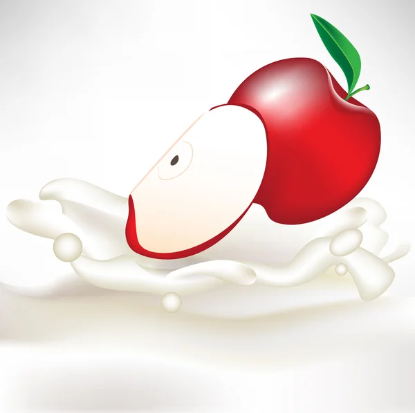 Apple en segment in crème splash — Stockvector