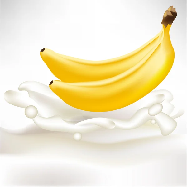 Twee hele bananen in crème splash — Stockvector