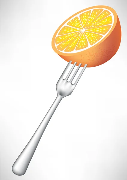 Half of lemon in fork — Stock Vector