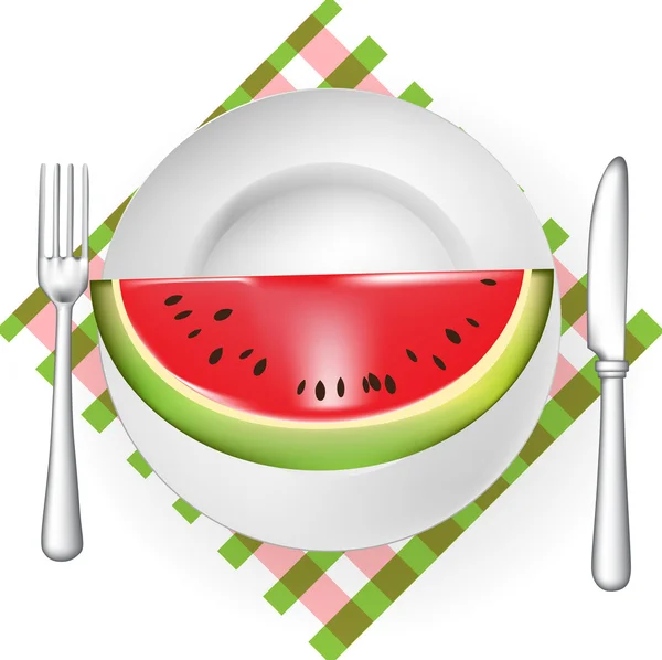 Slice of watermelon served on plate — Stock Vector
