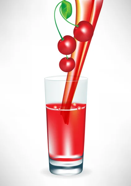 Fresh cherry juice pouring in glass — Stock Vector