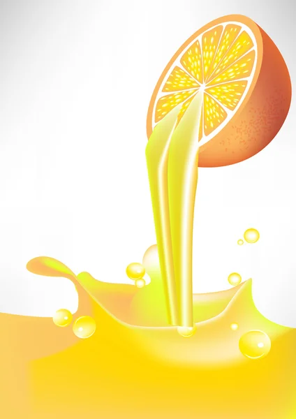 Salpicos de suco de laranja fresco derramando de frutas —  Vetores de Stock