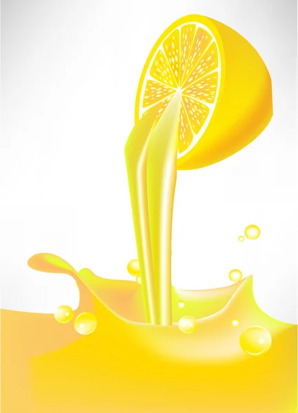 新鲜的柠檬果汁飞溅浇筑从水果 — 图库矢量图片