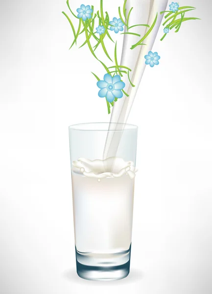 Pouring milk from nature in glass — Stock Vector