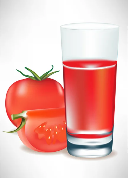 Помідори та томатний сік у склянці — стоковий вектор