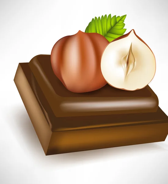 Chocolate piece with hazelnuts — Stock Vector