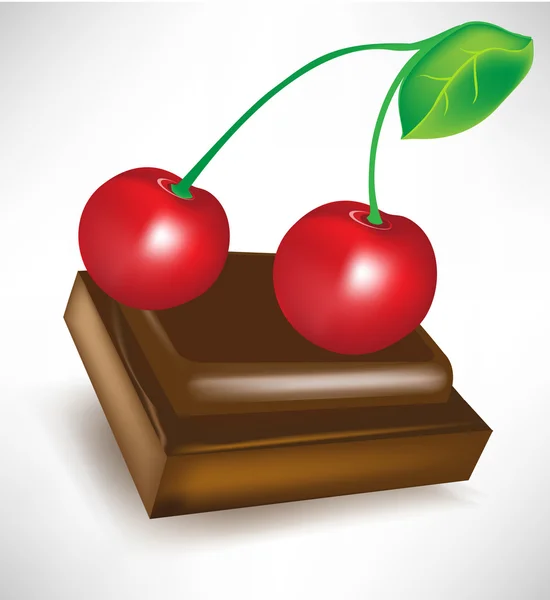 Schokoladenstück mit Kirsche — Stockvektor