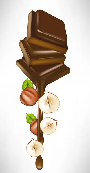 Olvadás mogyoró csokoládé darab — Stock Vector