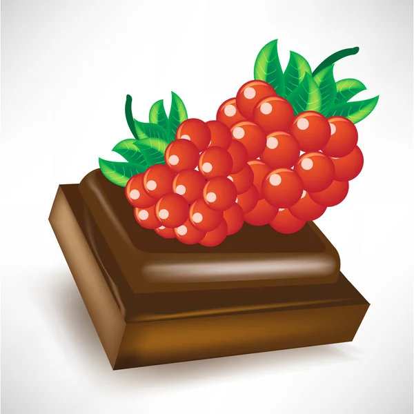 Schokoladenstück mit Beerenfrüchten — Stockvektor
