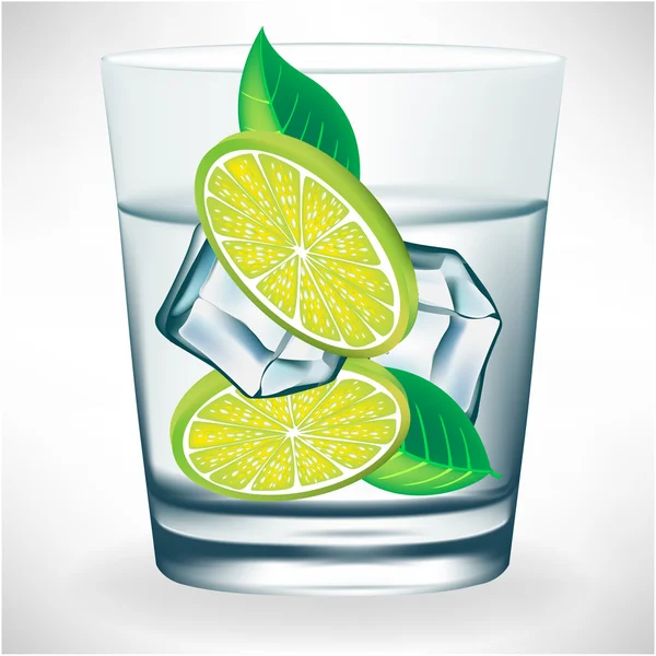Glas Wasser mit Eis und Zitrone — Stockvektor
