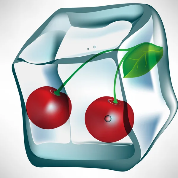Cherry in ice cube — Stock Vector