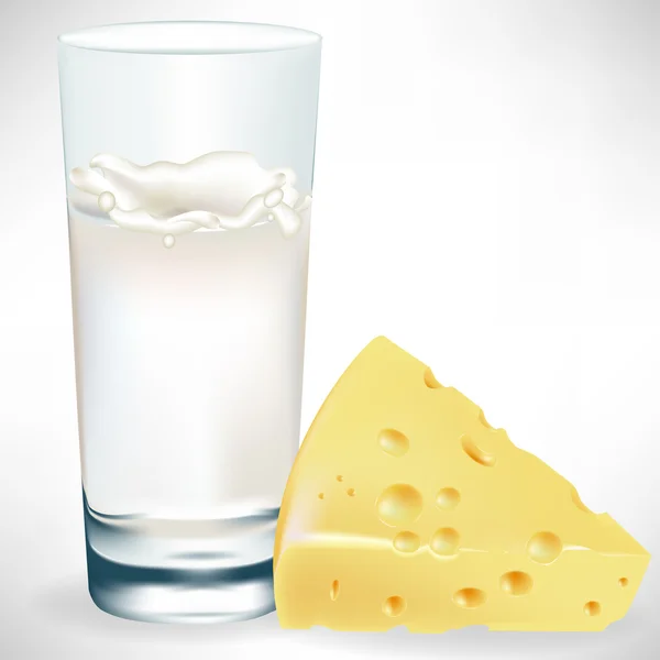 Pohár tej és a sajt — Stock Vector