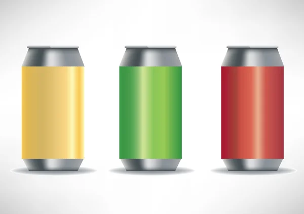 Three colored beverage aluminum cans — Stock Vector