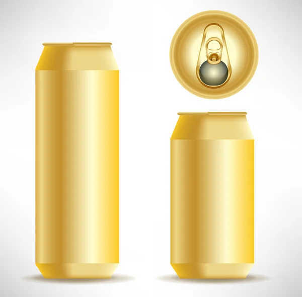 Две банки с золотыми напитками — стоковый вектор