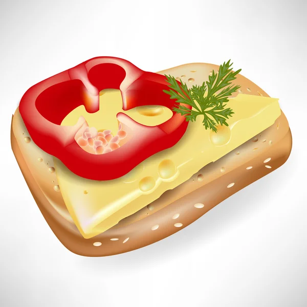 Fetta di pane con pepe e formaggio — Vettoriale Stock