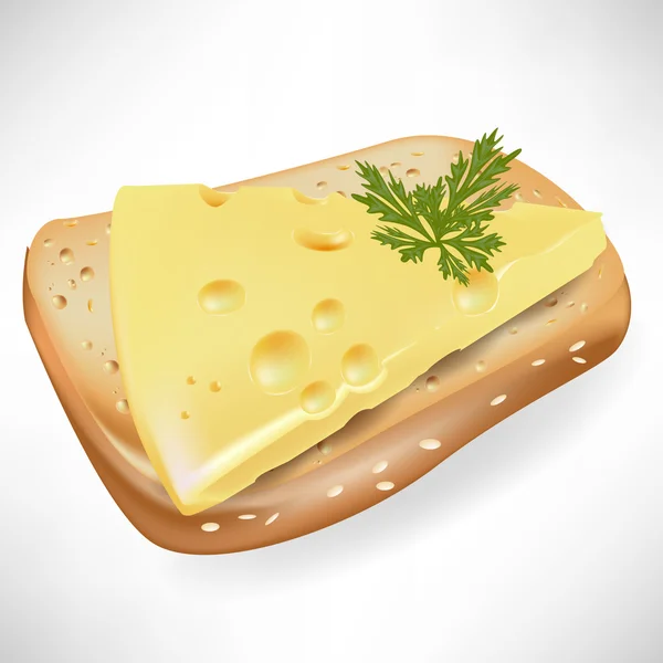 Φέτα τυρί και ψωμί, απομονωμένη — Διανυσματικό Αρχείο