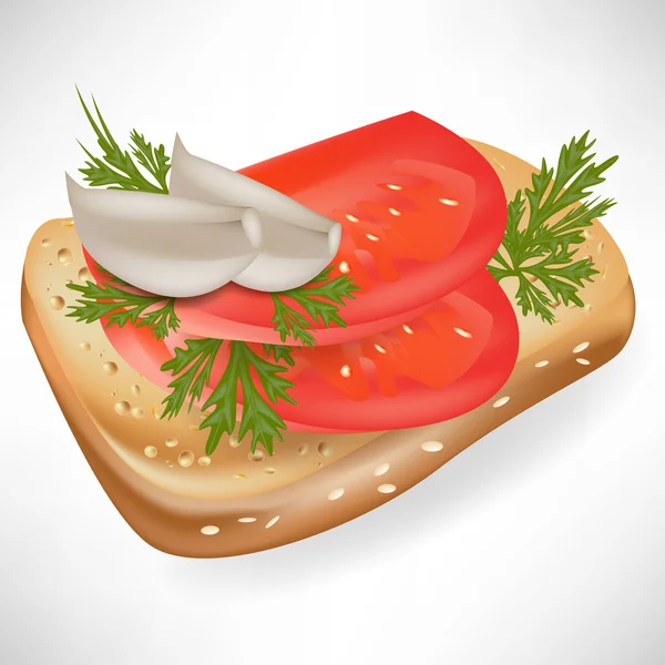 Tomate und Knoblauch auf Brotscheibe — Stockvektor