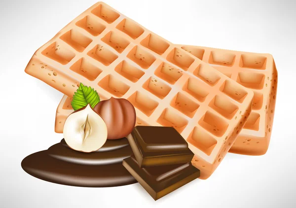 A csokoládé és a mogyoró két belga gofri — Stock Vector