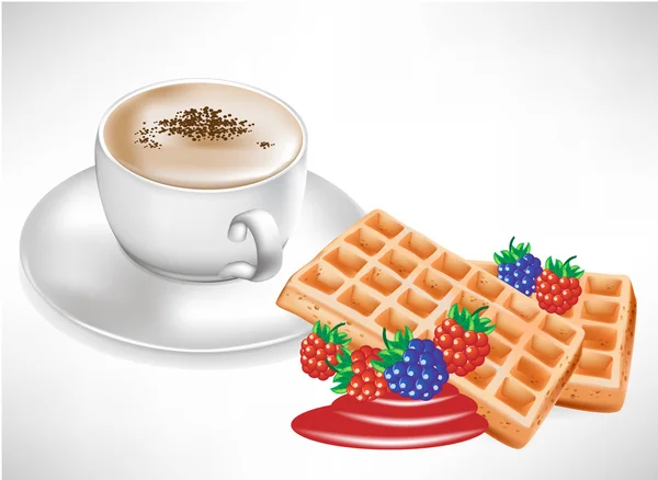 Tasse de café avec gaufres à la baie — Image vectorielle