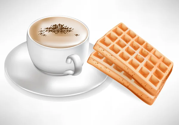 Coffee cup with waffles isolated — Stock Vector