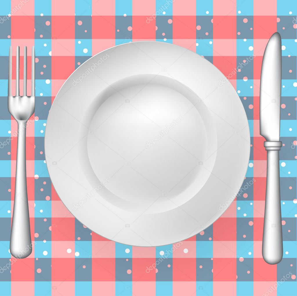 fork, knife and plate on pattern