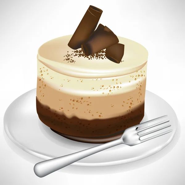 Gâteau mousse chocolat sur assiette avec fourchette — Image vectorielle