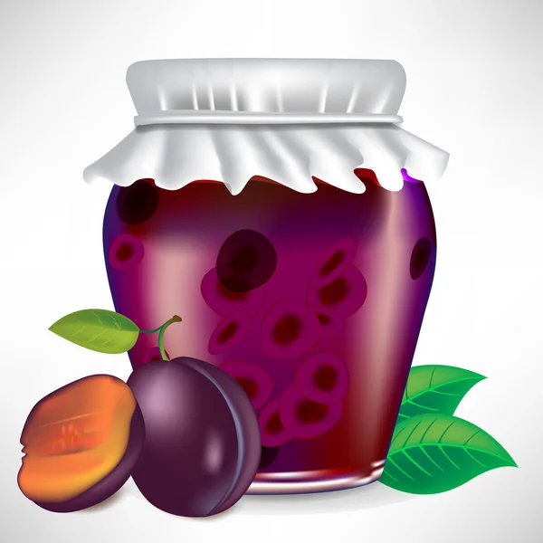 Plums jar of jam — Stock Vector