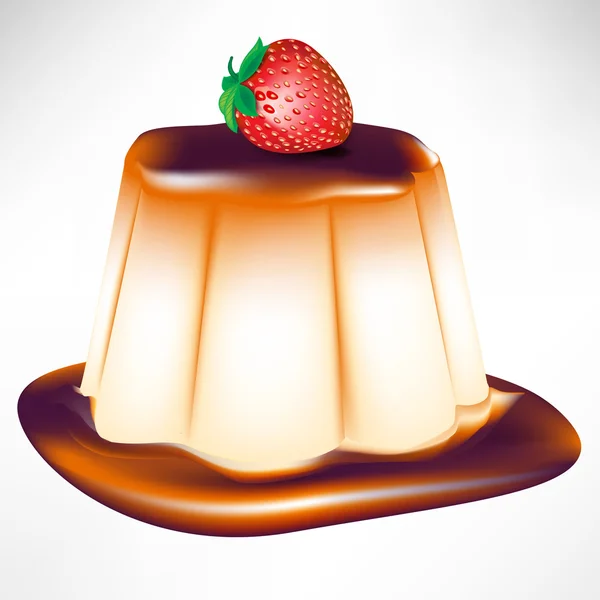 Karamell-Pudding mit Erdbeere — Stockvektor