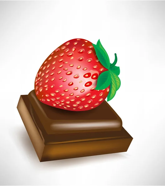Piece of chocolate with strawberry — Stock Vector
