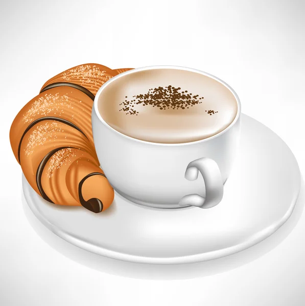 Croissant servido com xícara de café — Vetor de Stock
