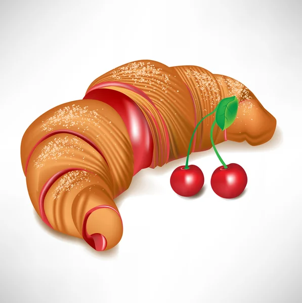 Croissant with cherry cream filling — Stock Vector