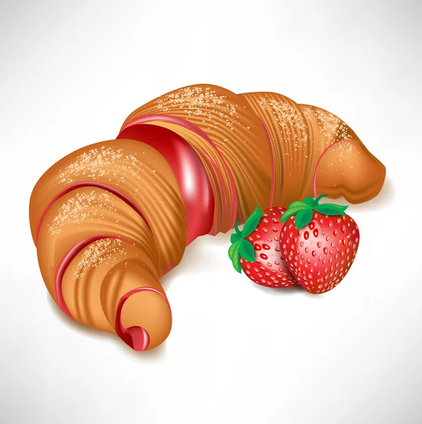 Croissant med jordgubbar grädde fyllning — Stock vektor