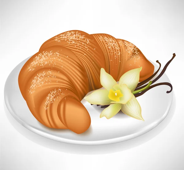 Croissant con vaniglia sul piatto — Vettoriale Stock