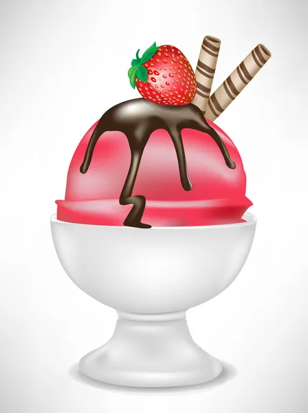 Клубничное мороженое с фруктами и миской — стоковый вектор