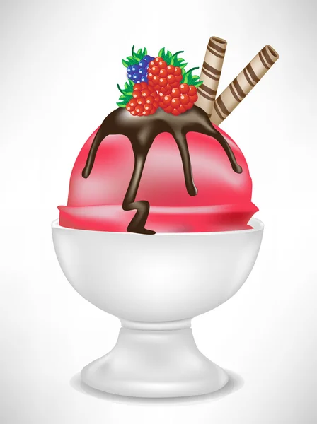 野莓冰淇淋水果碗里 — 图库矢量图片