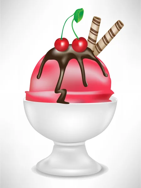 Crème glacée cerise dans un bol — Image vectorielle