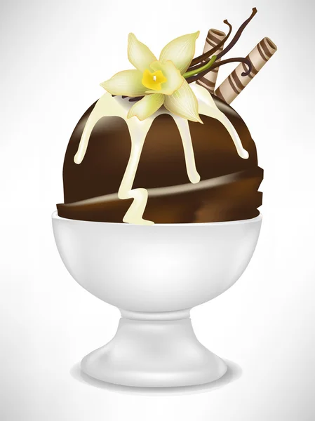 Choklad glass med vanilj i skål — Stock vektor