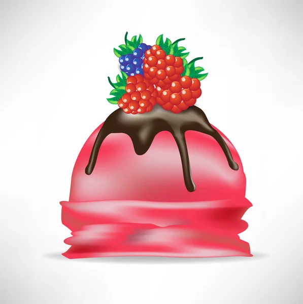Berry kepçe ile Çikolatalı topping dondurma ile — Stok Vektör