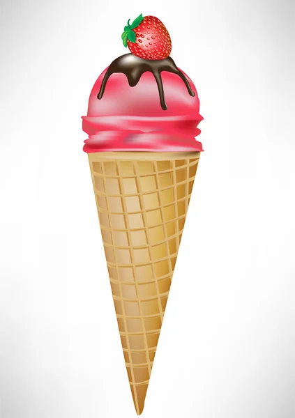 Cone de sorvete de morango — Vetor de Stock