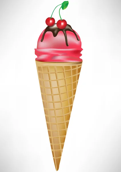 Cone de sorvete de cereja — Vetor de Stock