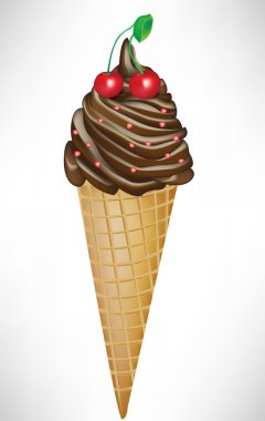 Çikolatalı dondurma girdap ve cherry ile koni