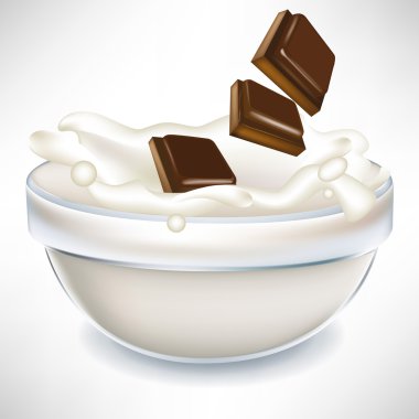 Chocolate splashing in milk - cream bowl isolated clipart